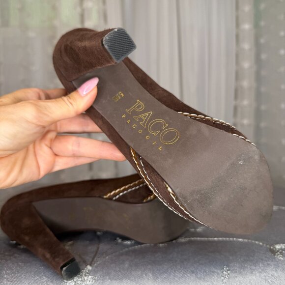 Paco Gil Brown Suede Welty Topstitched Platform High Heel Pumps Size 5.5 W - Picture 10 of 11